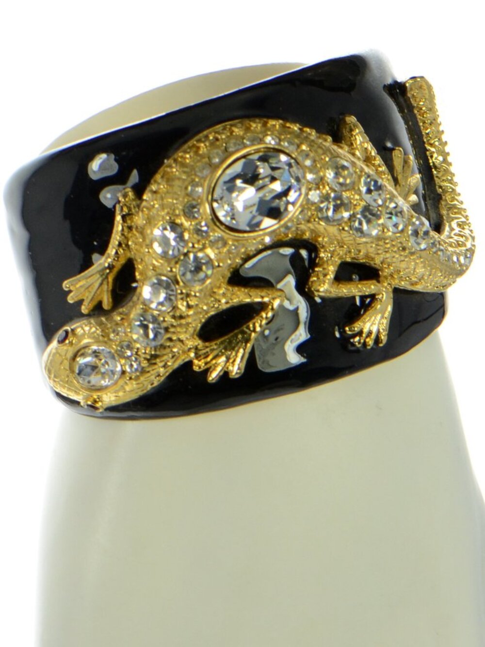 Kenneth Jay Lane Black Enamel Lizard Hinged Cuff Bracelet